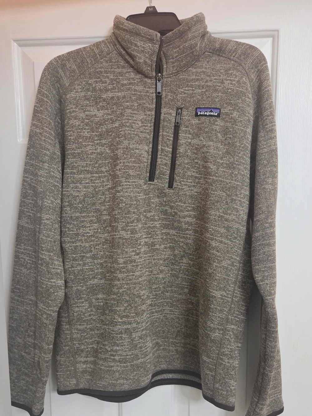 0Patagonia Men's Zip-Neck Sweater in Heathered Brown and Cream